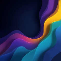 Colorful layered waves flowing diagonally across a dark background creating a dynamic and modern design