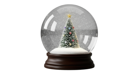 Snow globe with Christmas tree inside isolated PNG with Transparent Background