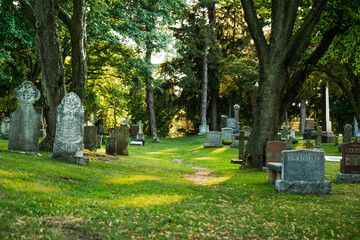 Path Through A Old Church Graveyard At Sunset