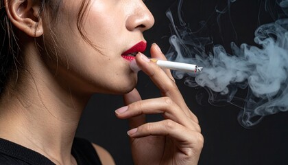 Obraz premium Smoking Woman Profile with Wisping Smoke