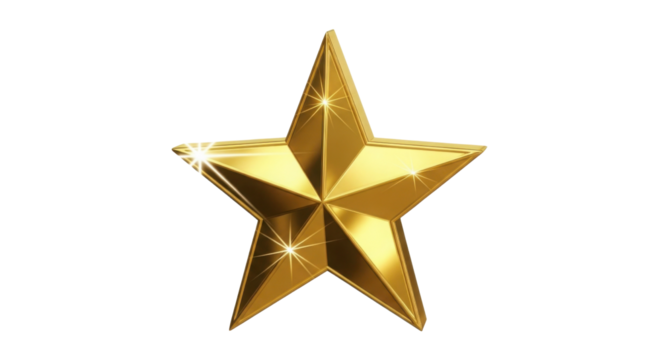 Shiny golden star with reflection isolated PNG with Transparent Background