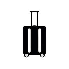 Simple black silhouette of a rolling suitcase with telescopic handle and wheels