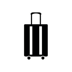 Simple black silhouette of a rolling suitcase with telescopic handle and wheels