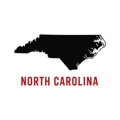 Fototapeta premium North Carolina State Silhouette Map with Text Black Vector Isolated on White Background