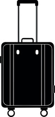 Simple black silhouette of a rolling suitcase with telescopic handle and wheels
