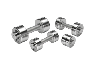 Silver Dumbbells in Various Sizes isolated on a transparent background