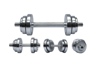 Silver Dumbbells in Various Sizes isolated on a transparent background 1