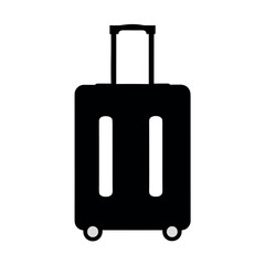 Simple black silhouette of a rolling suitcase with telescopic handle and wheels