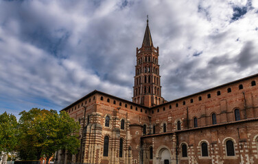Saint-Sernin Basilica in autumn, in Toulouse, Occitania, France