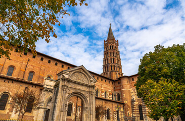 Saint-Sernin Basilica in autumn, in Toulouse, Occitania, France