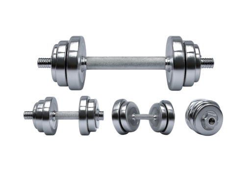 Silver Dumbbells in Various Sizes isolated on a transparent background 1