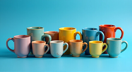 colorful cups on white background