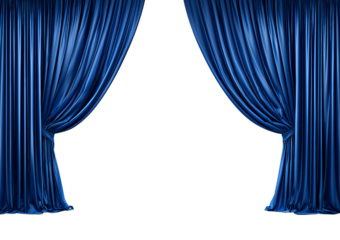 Blue stage curtains parted isolated on a transparent background