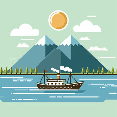 Obraz premium Illustration of an island view with a ship