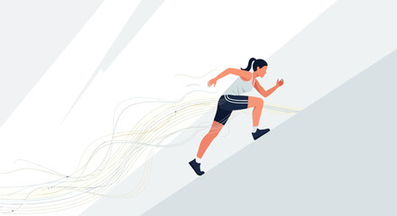 Energetic Woman Sprinting Uphill Depicting Drive, Ambition, And Determination For Success