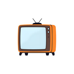 Retro orange television set with blank screen isolated on transparent background