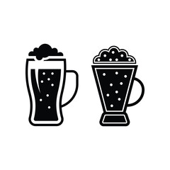 black and white beer mug icons with foam and bubbles vector illustration.eps