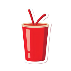 Red soda cup with two straws isolated on transparent background