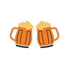  clinking beer mugs with foam festive celebration vector illustration.