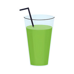 Green smoothie in a tall glass with a straw isolated on transparent background