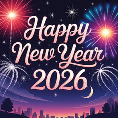 Naklejka premium Happy new year 2026 with colorful sparkles 