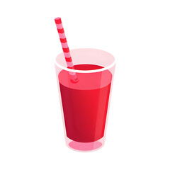 Glass of red juice with straw isolated on transparent background