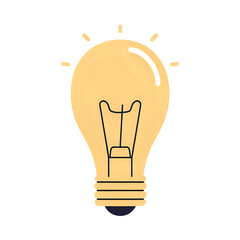 Illustration of a glowing incandescent light bulb isolated on transparent background