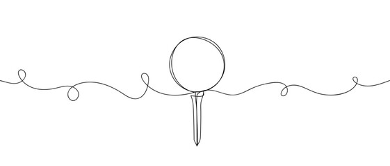 A golf ball is placed on a golf pin in a continuous line. Digital single line sketch drawing vector illustration edited strokes. © Proongnee
