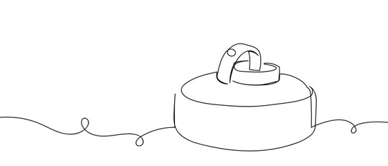 Wedding rings are placed in a ring box, one continuous line. Digital single line sketch drawing vector illustration edited strokes.
