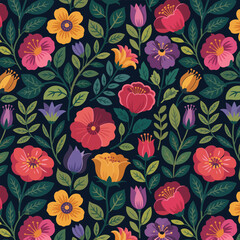 Watercolor colorful seamless floral pattern design