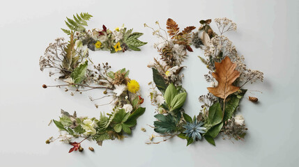 Number 50 made of colorful dried flowers and leaves