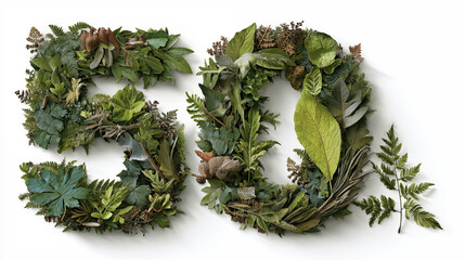 Number 50 made from lush green forest leaves