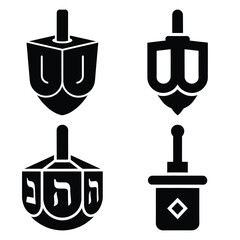 dreidel alphabet minimal silhouette icon set, Chanukah vector icons