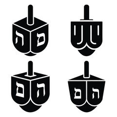 dreidel game minimal silhouette icon set, Chanukah vector icons