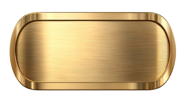 Golden Shiny Metal Nameplate isolated on transparent white background
