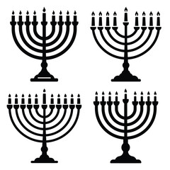 glowing menorah minimal silhouette icon set, Chanukah vector icons