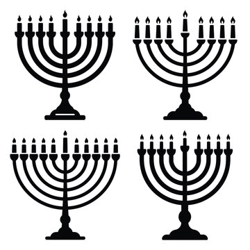 glowing menorah minimal silhouette icon set, Chanukah vector icons