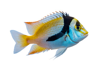 Ram cichlid fish with bright yellow and blue scales