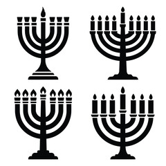 hanukkah menorah symbol minimal silhouette icon set, Chanukah vector icons