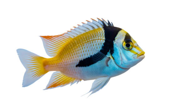 Ram cichlid fish with bright yellow and blue scales