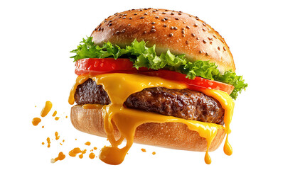 big fresh burger with cheese and bacon isolated on white background