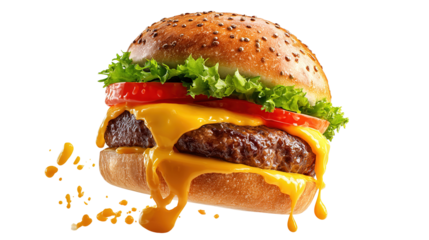 big fresh burger with cheese and bacon isolated on white background