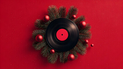 Festive holiday design featuring vintage vinyl and christmas theme