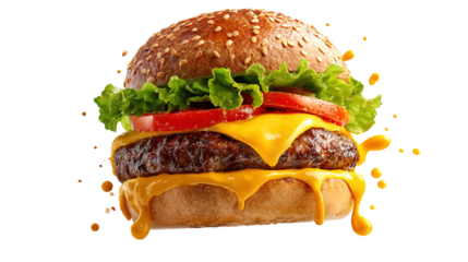 big fresh burger with cheese and bacon isolated on white background