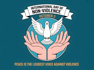 peace is the loudest voice: dove and hands symbol for non-violence day