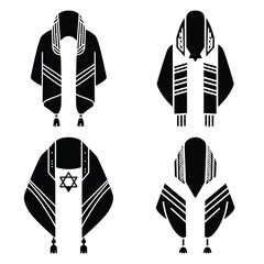 Fototapeta premium prayer shawl tallit minimal silhouette icon set, Chanukah vector icons