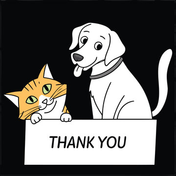 Cute dog and cat holding a thank you sign vector illustration scalable eps graphic