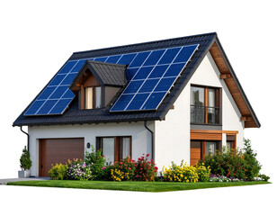  Modern house with solar panels on a transparent background png 