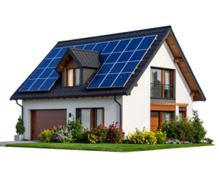  Modern house with solar panels on a transparent background png 