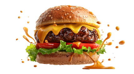 big fresh burger with cheese and bacon isolated on white background